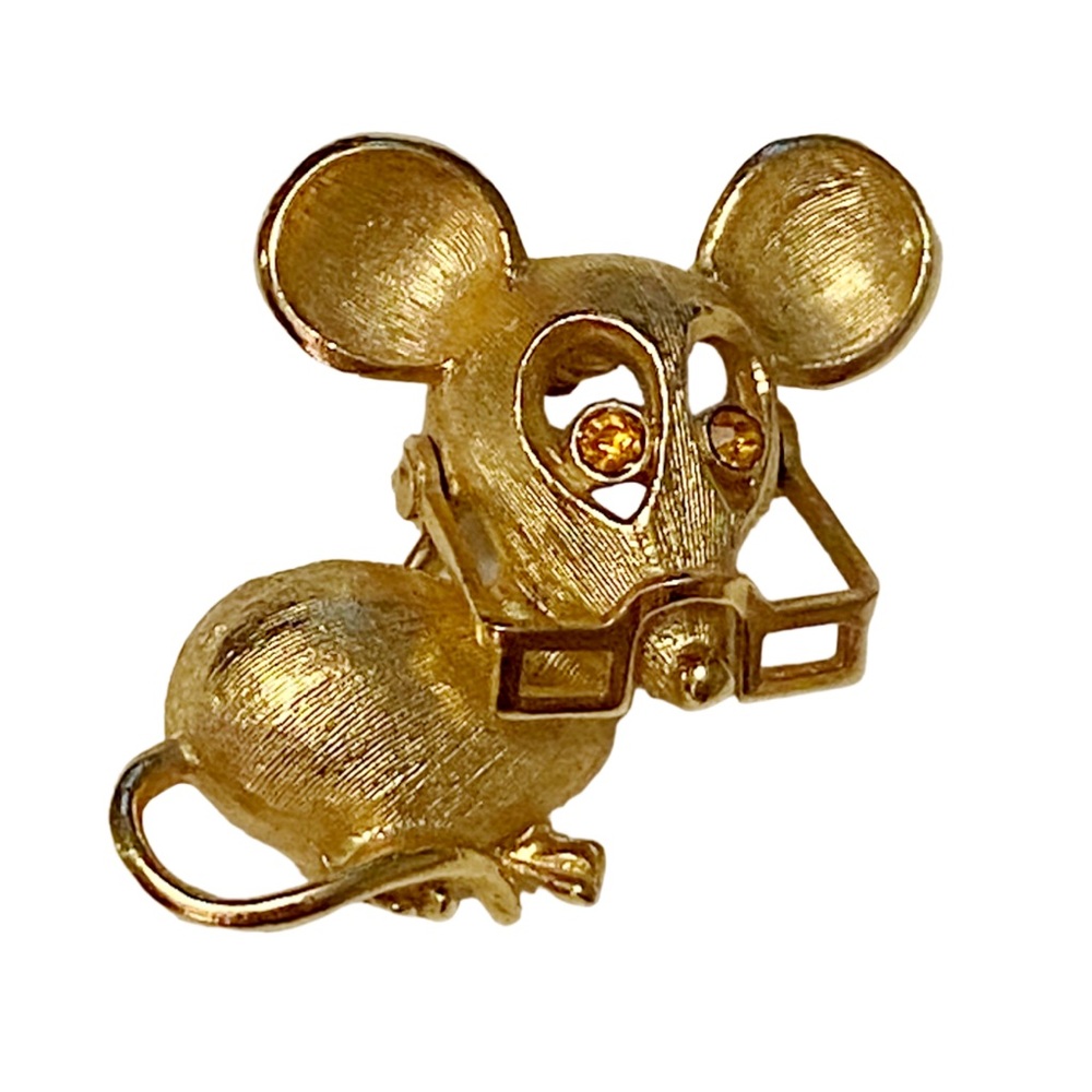 AVON Mouse Brooch Gold Glasses Vintage